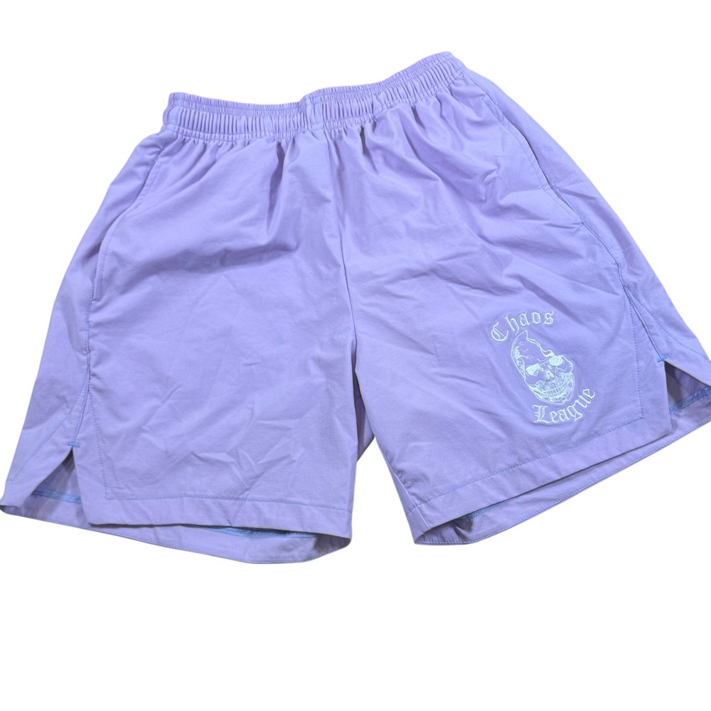 Chaos League Athletic Shorts‎ Size XS Purple Skull Embroidered Elastic Waist